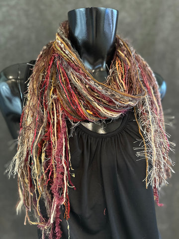 Boho style scarf in rich burgundy brown olive, funky scarves