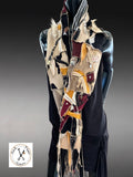 Couture One-of-a-Kind Sculptural Wearable Art Scarf in Mustard Black Beige | Handmade Fiber Art chunky cowl scarf