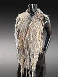 Boho chic Fur Taupe poncholette, Fringed shoulder wrap with faux fur, luxury fur knit capulet,