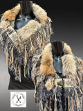 Luxury coyote fur collar poncholette with clasp,  avant garde fashion, game of thrones collar
