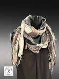 Bohemian long Boho eco-friendly Scarf, Artisan Boho Art Scarf – Upcycled Fabric & Fiber Statement Wrap