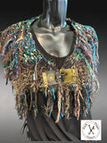 Avant garde merino Cowl with fringe and clasp, boho style accessories