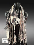 Bohemian long Boho eco-friendly Scarf, Artisan Boho Art Scarf – Upcycled Fabric & Fiber Statement Wrap