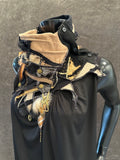 Avant-Garde Upcycled Textile Collar Scarf, One-of-a-Kind Statement Neckpiece in Black & Earth Tones