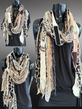 Bohemian long Boho eco-friendly Scarf, Shreds Fringie scarf, street style, animal print scarves,