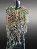 Knit boho poncho, knit wrap pull-over, olive green brown shoulder wrap