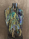 Poncholette in blue green, Boho hippie fringed shoulder wrap