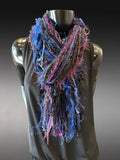 Handmade Boho Indie style art scarf in jewel tones and Electric Blue purple