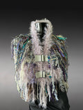 Bohemian style faux Fur wrap with buckles, luxury fur knit capulet, Textural Fiber Art Wrap