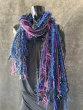 Handmade Boho Indie style art scarf in jewel tones and Electric Blue purple