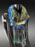 Handmade eclectic scarf in vibrant green blue jewel tones, luxury boho scarves