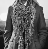 Lightweight knit purple pink scarf, bohemian jewel tone triangle -shape Scarf, ribbon knit scarf