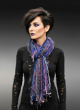 Handmade Boho Fringe Scarf, Blue, Purple & Textured Art Yarn Statement Accessory, avant garde style