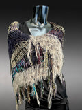 Knit boho poncho, knit wrap pull-over, taupe teal brown shoulder wrap