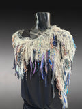 Bohemian style faux Fur wrap with fringe, luxury fur knit capulet, Fiber Art Wrap