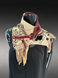 Upcycled couture neck cowl scarf in red black beige, boho chic post apocalyptic, deconstruct clothing