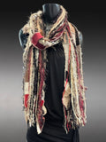 Shreds Eco-friendly beige black red Scarf, street style scarf, boho chic scarf
