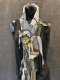 Street style Handmade Upcycled Boho Statement Scarf– Post-Apocalyptic avant garde Textile Art Scarf