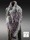 Boho Fringe Fiber Art Poncho – Handcrafted Textural Wrap in Purple Taupe, OOAK Wearable Art shawl