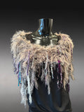 Bohemian style faux Fur wrap with fringe, luxury fur knit capulet, Textural Fiber Art Wrap