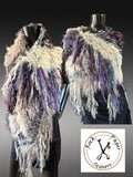 Boho Fringe Fiber Art Poncho – Handcrafted Textural Wrap in Purple Taupe, OOAK Wearable Art shawl