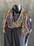 Mardi Gras fringie yarn scarf, vibrant color rainbow fringe scarf