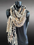 Bohemian long Boho eco-friendly Scarf, Shreds Fringie scarf, street style, animal print scarves,