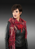 Bold red blend artistic knit boho scarf, Avant garde fashion scarf