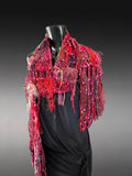Bold red blend artistic knit boho scarf, Avant garde fashion scarf