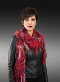 Bold red blend artistic knit boho scarf, Avant garde fashion scarf