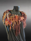 Knit autumn color Cowl with fringe and snaps on leather, game of thrones, couture fashion