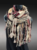 Shreds Eco-friendly beige black red Scarf, street style scarf, boho chic scarf