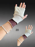 Fabric knit upcycled arm warmers, wrist cuffs, fabric fingerless gloves, upcycled sweater sleeves, arm warmers, Glovies - fingerless mittens