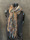 Fringie boho style scarf in aqua tan rust, Bohemian funky scarves, cowgirl style