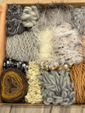 Knitting art yarn bundle, 1.5 lbs, fiber pack, weaving yarns, bulk cream gray yarn gift box