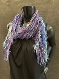 Boho Indie style short art scarf,  purple blue jewel tone scarf, bohemian inspired fashion
