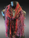 Boho style luxury indie scarf in Autumn shades of burgundy rust brown fuscia