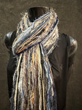 Bohemian style fashion scarf in blue jean tones, luxury art scarves