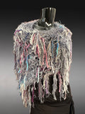 Hand Knit Boho style Poncho, Fringed shaggy gray lavendar neutral poncho, shoulder wrap.