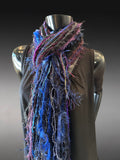 Handmade Boho Indie style art scarf in jewel tones and Electric Blue purple