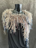 Knit Fur Taupe poncholette, Fringed shoulder wrap with faux fur, luxury fur knit capulet,