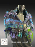 Saori style woven blue green poncholette, bohemian style or avant garde fashion shawl