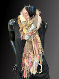 Bohemian cream beige pink couture refashion Scarf, bohemian style scarves, upcycled clothing