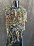 Knit boho poncho, knit wrap pull-over, olive green brown shoulder wrap