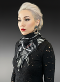 Street style couture black white neck cowl, eco-friendly fashion, pop culture fashion