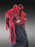 Bold red blend artistic knit boho scarf, Avant garde fashion scarf