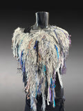 Bohemian style faux Fur wrap with fringe, luxury fur knit capulet, Fiber Art Wrap