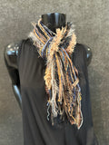 Fringie Yarn Scarf, Bohemian Scarf, Fringie in tan aqua petite scarf, cowgirl style scarves