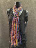 Eclectic bohemian style scarf in purple navy jewel tone , Fringe Scarf, boho chic, fantasy rainbow scarf, tribal
