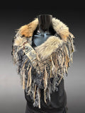 Luxury coyote fur collar poncholette with clasp,  avant garde fashion, game of thrones collar
